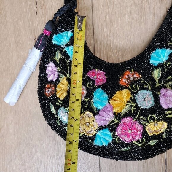 Made In India Floral Beaded Embellished Shoulder Bag Black Multi NWT Viral Boho - Picture 13 of 16